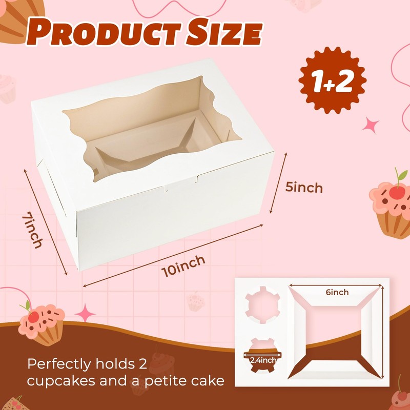 8 Packs 1+2 Bento Cake and Cupcake Box Bento Box with Clear Window Fit 2 Cupc... gallery