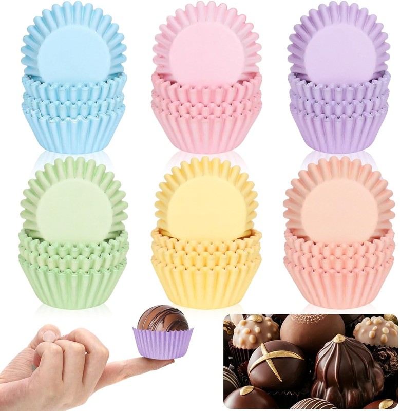 600Pcs Pastel Mini Cupcake Liners Colorful Baking Cups Pink Blue Purple Yellow