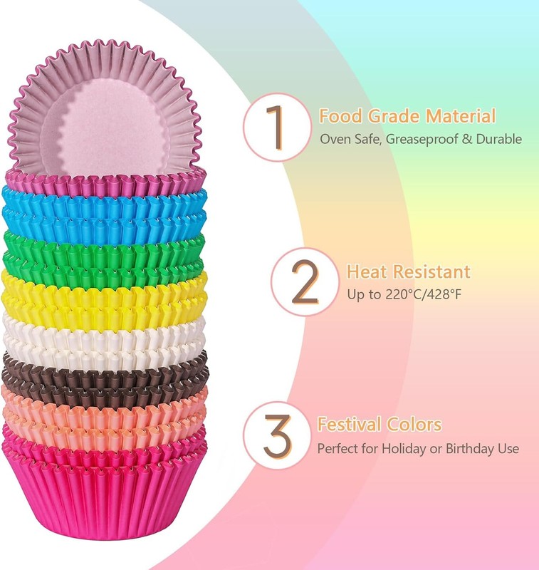 Rainbow Standard Cupcake Liners 400 Count Colorful Paper Baking Cups Disposable gallery
