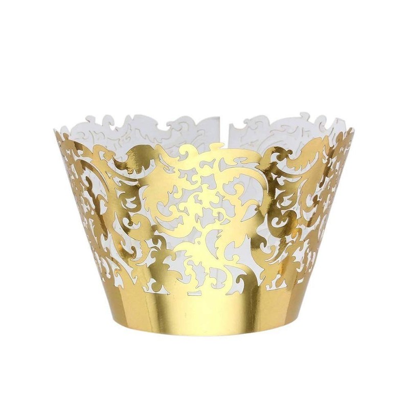 60 PCS Gold Vine Lace Cupcake Wrapper Laser Cut Golden Liners Party Event