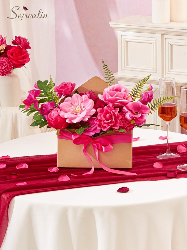 Serwalin Artificial Flowers Hot Pink Magenta Fake Silk Flowers For Diy Wedding gallery