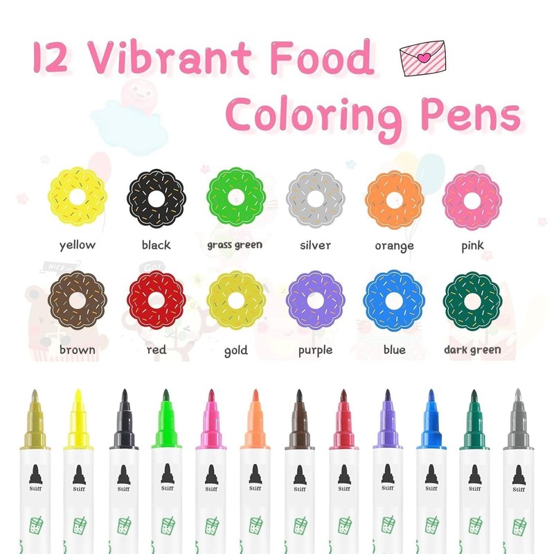 Edible Markers for Cookie Decorating,12Pcs Food Coloring Pens, Double Side Fo... gallery