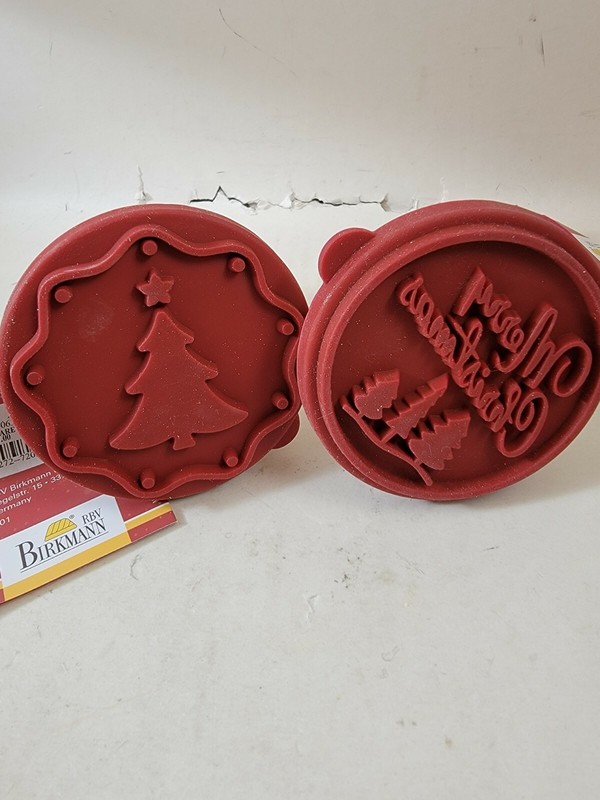 Birkmann Wooden Cookie Stamps Set Merry Christmas & Xmas Tree .. New