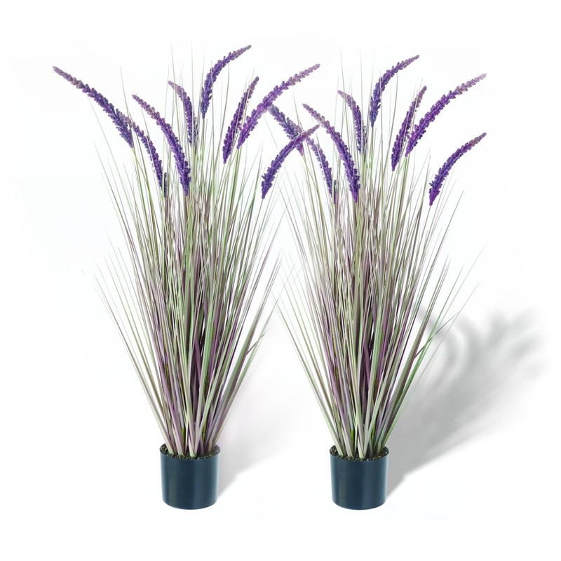 Kol 4Ft 2-Pack Artificial Veronica Horsetail Reed Grass 47In Tall Faux Purple