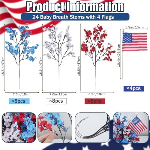 28pcs 4th of July Decorations Patriotic Babys Breath Red White and Blue gallery