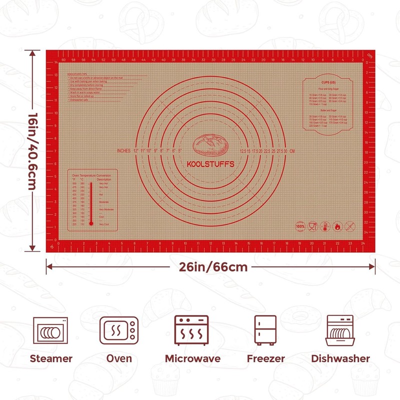 Silicone Pastry Mat - 26"x16" Non Slip Baking with 26"L x 16"W, Red gallery