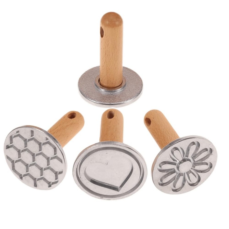 3 Pieces Cookie Stamps Metal Cookie Press Cutter Mold with Wooden Handle Flow…