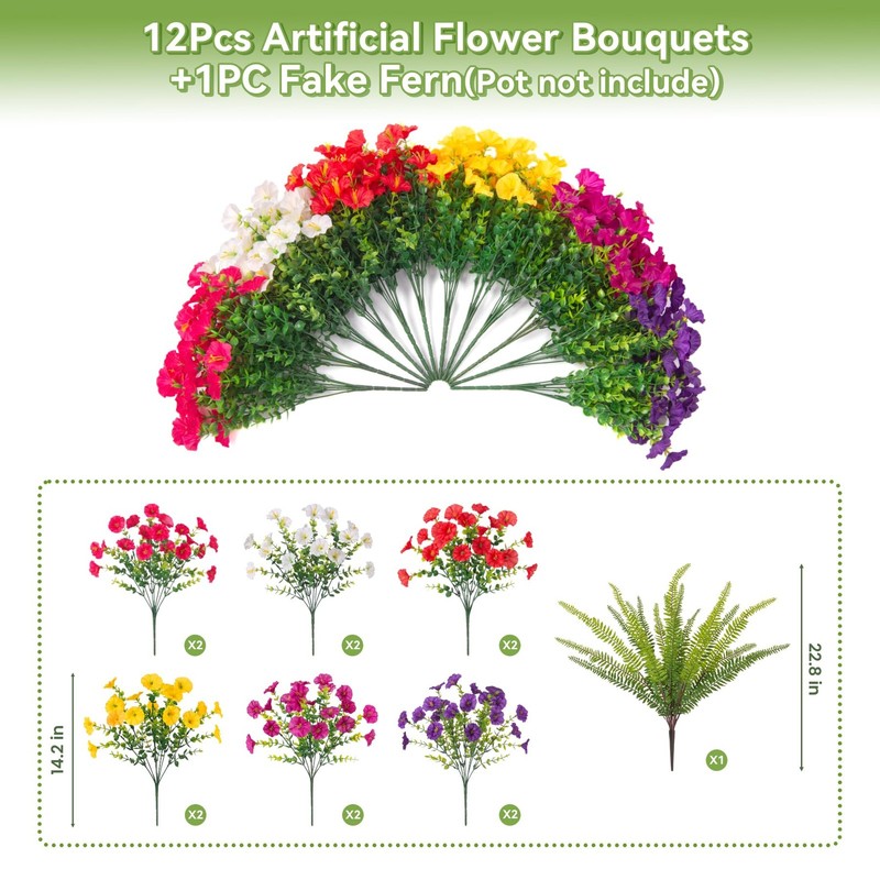 Artificial Flowers Fake Plants for Outdoors Decoration, 1 inch, Mixed Color gallery