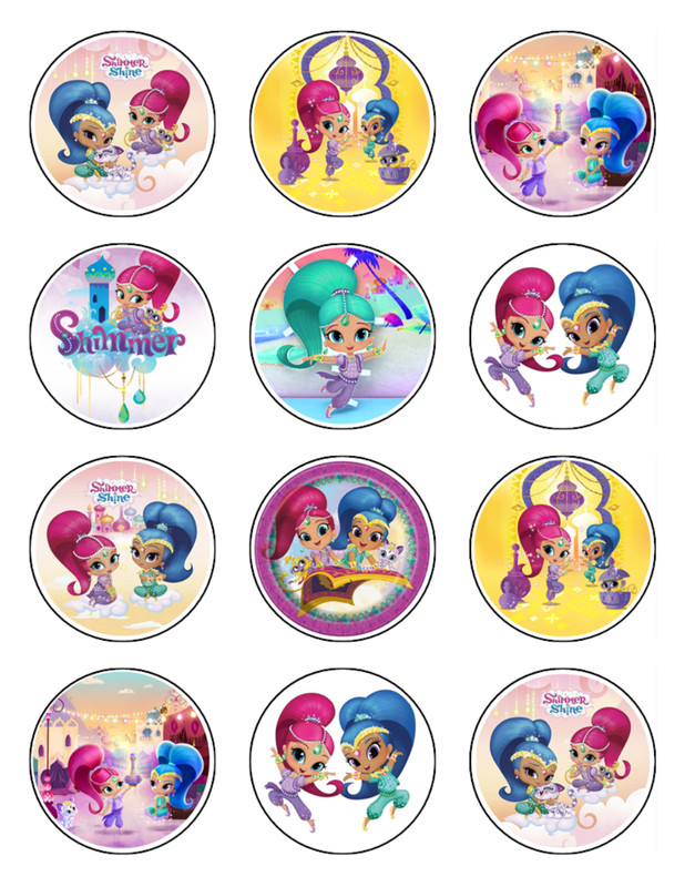 Shimmer & Shine Edible Cupcake Toppers Icing Birthday Cake Decorations (2 Sizes)