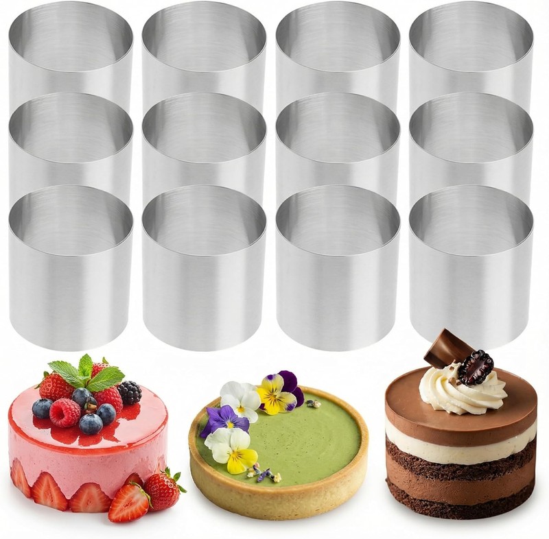 12Pcs Round Cake Rings Mold, Mini Cake & Pastry Ring, Stainless Steel Dessert