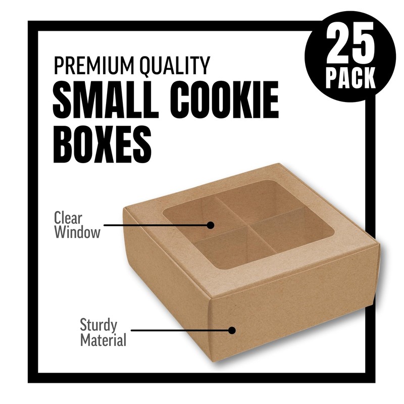 - 25 pcs Kraft Mini Cookie Boxes for 4 treats with Window and Dividers, Kraft... gallery