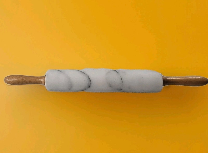 White Marble Stone Rolling Pin Wooden Handles 10″ Barrel L31