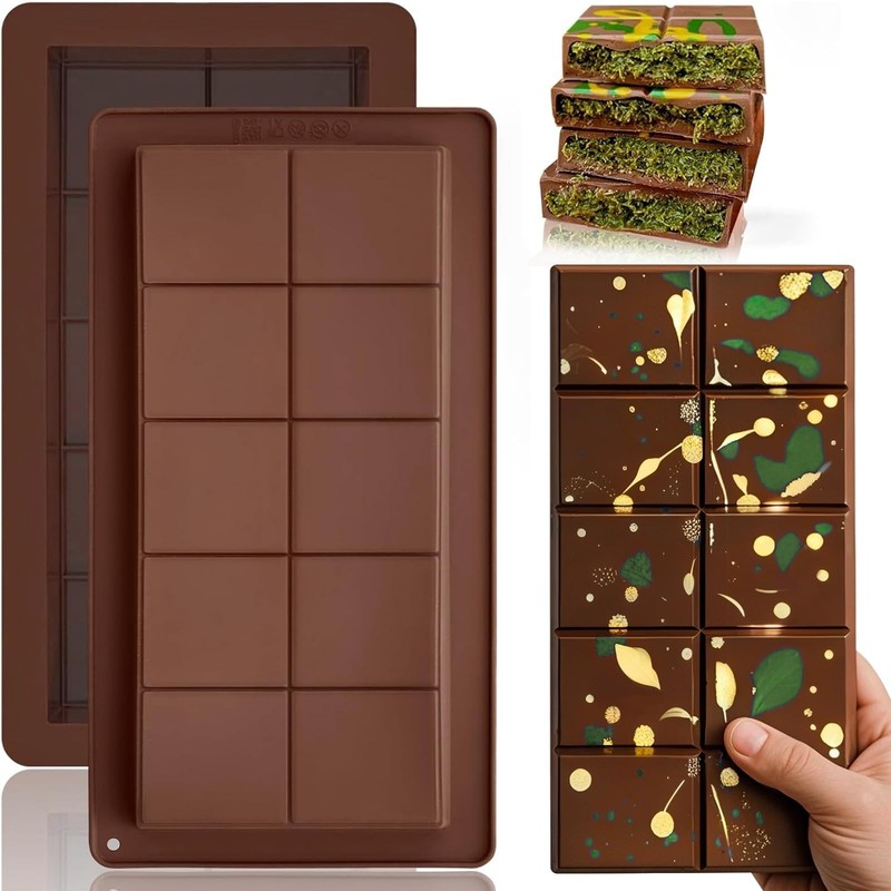 Chocolate Bar Molds Kit, Large Silicone, Pistachio Style, 2 Pcs, Brown