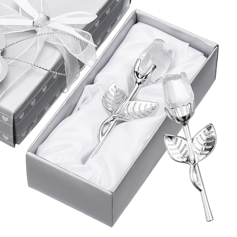 2 Pcs Mini Crystal Rose with Box, Romantic Crystal Rose, Transparent&White