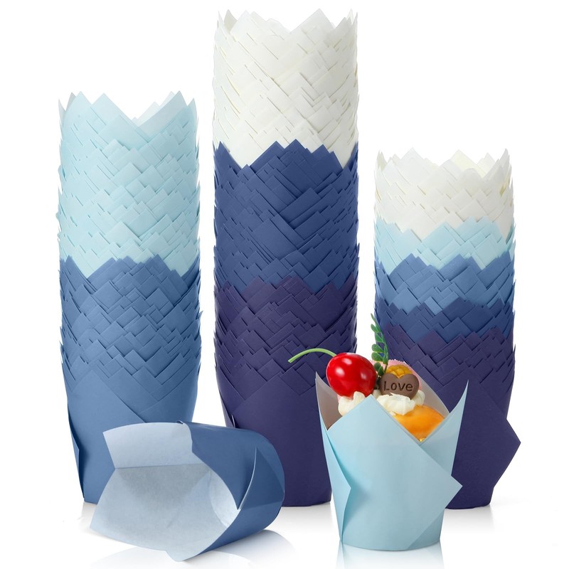 500 Pcs Gradient Blue Tulip Cupcake Liners, Standard, Greaseproof Wrappers