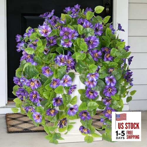 Fake Artificial Flowers Hanging for Outdoors Decor, 2 Purple，lotus-colored