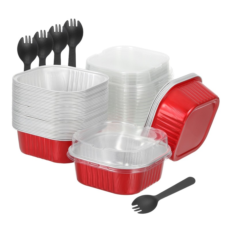 40Pack 10oz Disposable Cake Pans with Lids with Lids and Spoons Red