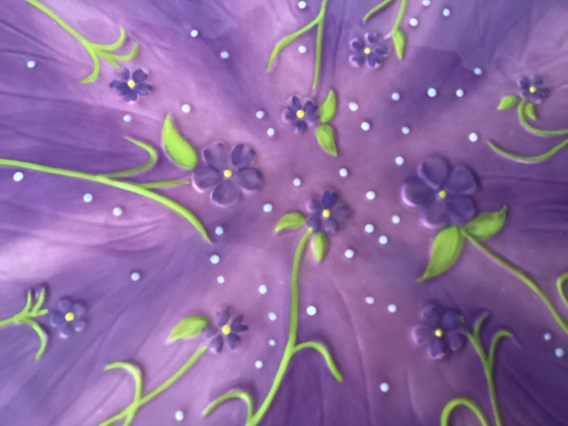 Suzanne Somers Violets Col.High Cake Dessert Stand Plate Handpainted Signed gallery