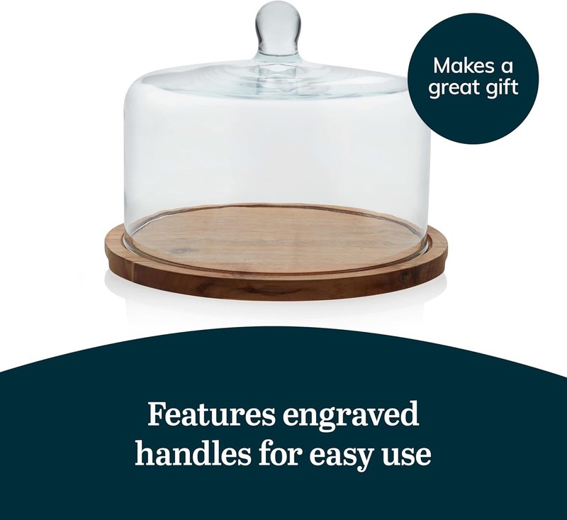 Acacia Wood Cake Stand with Lid, Ball Top Handle Cake Holder with Lid, Covere... gallery