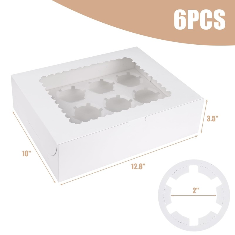 6PCS White 12-Count Cupcake Containers, Holds 72 Total, Window, Pastry Box gallery