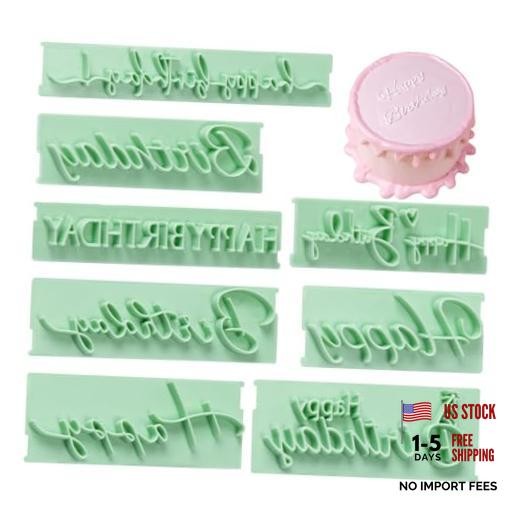 8Pcs Happy Birthday Fondant Stamp,Custom Cookie Stamp, Happy Green Style 1