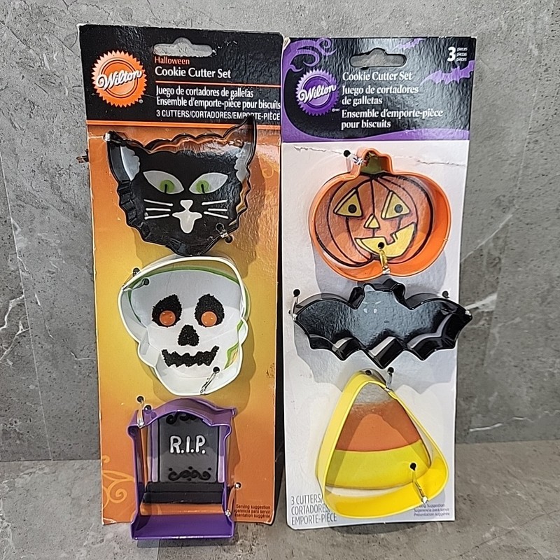 New Wilton Halloween Pumpkin Cat Bat Grave Candy Corn 6 Pc Cookie Cutter Set