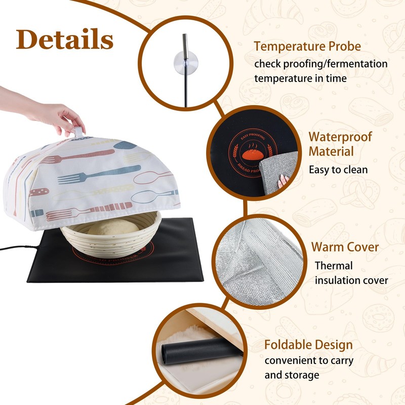 Bread Proofing Mat with Warm Cover, Sourdough 13.9"L x 13.9"W, Light Gray gallery