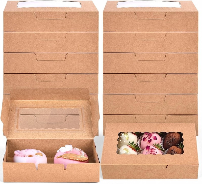 20PCS Cookie Boxes, 7″ x 4.3″ x 1.5″ Brown Bakery Boxes with Window Cupcake