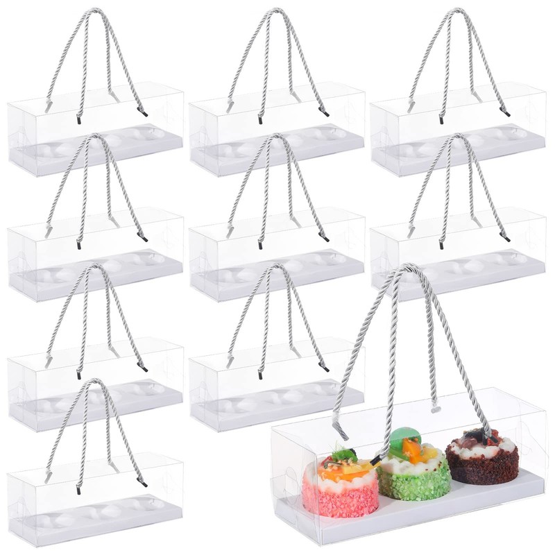 20 PCS Black Clear Cupcake Boxes With Handle & Insert 9x3x3 Inch Carrier