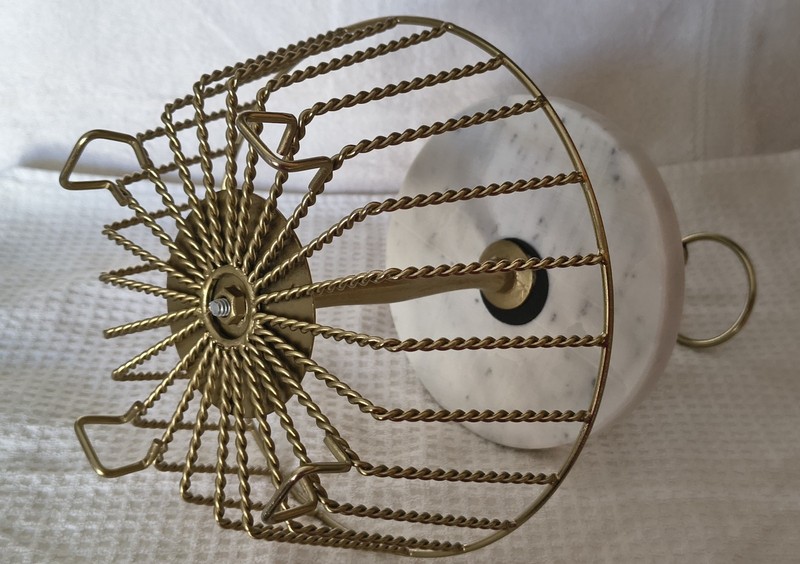 Vintage Marble Gold Tone Wire Fruit Basket Stand Ring Handle 13.5" gallery