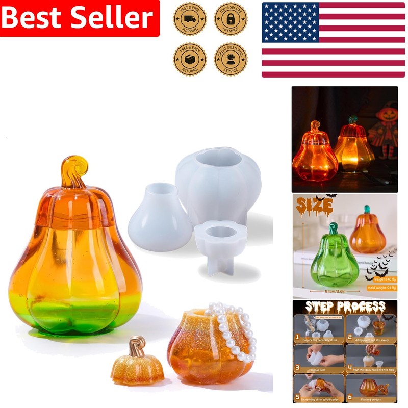 Pumpkin Jar Mold Silicone Epoxy Resin w/ Lid DIY Craft Halloween Decoration Tool