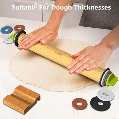 Adjustable Rolling Pin with Thickness Rings & Baking Mat - 13.6" for Pizza, Cook gallery