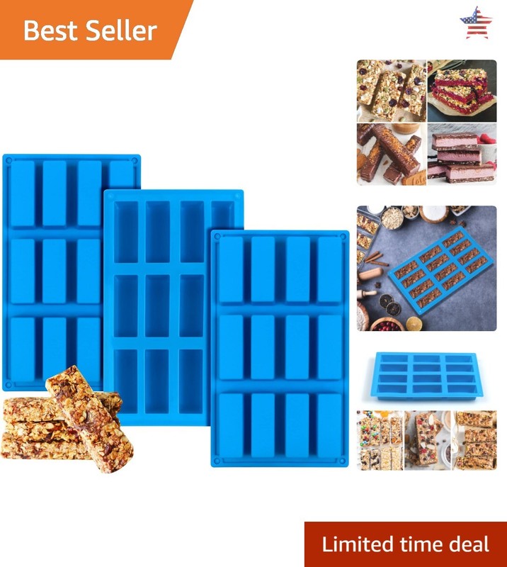 3Pcs Silicone Granola Bar Mold – 12-Cavity Rectangle Molds – BPA Free & Reusable