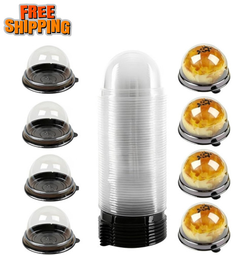 50PCS Mini Cupcake Containers 2″ Black Base Clear Dome Lids Dessert Boxes