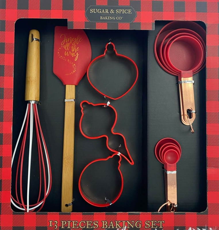 Sugar & Spice Christmas Baking Utensils 13 pk Measuring Cups Cookie Cutters