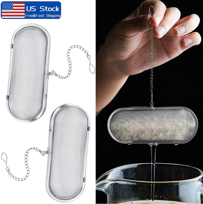 2× Stainless Steel Cooking Spices Infuser Fine Mesh Loose Tea Herbal Strainer US