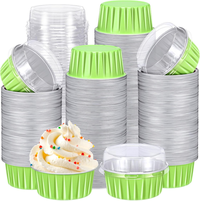 400 moldes de aluminio desechables con tapas para postres flan magdalenas verdes
