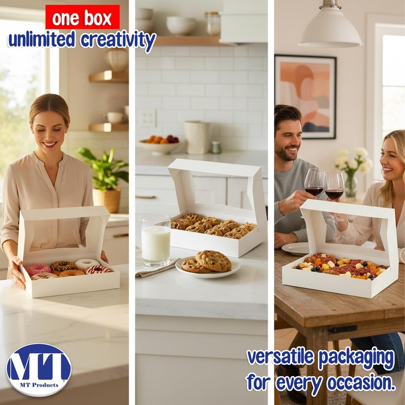 12" x 8" x 2.25" White Bakery Boxes with Window (25 Pack) - Auto Pop-Up Paper... gallery