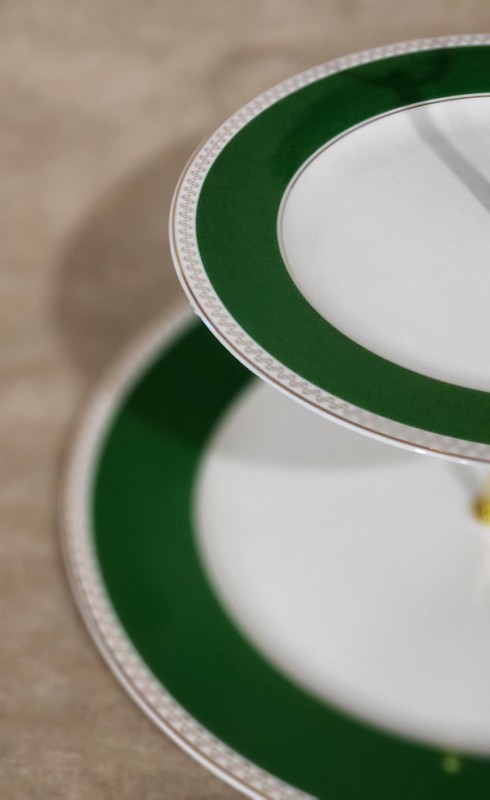 Green Border on White 2-Tier Serving Tray Cookie Stand 11" Porcelain St. Patrick gallery