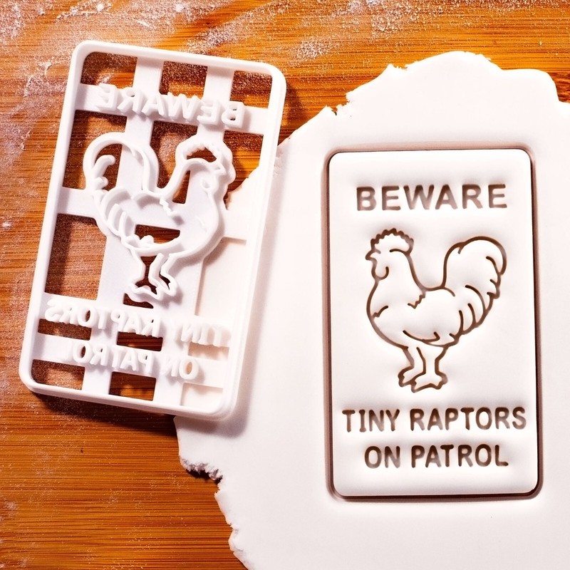 Beware Tiny Raptors Cookie Cutter Rooster Chicken Sign Farm Baking Gift Funny