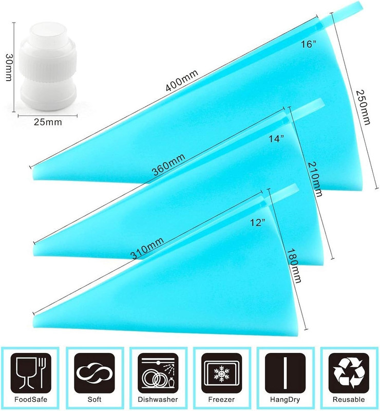 Silicone Pastry Bags, Weetiee 3 Sizes Reusable Icing Piping Bags Baking Cookie C gallery