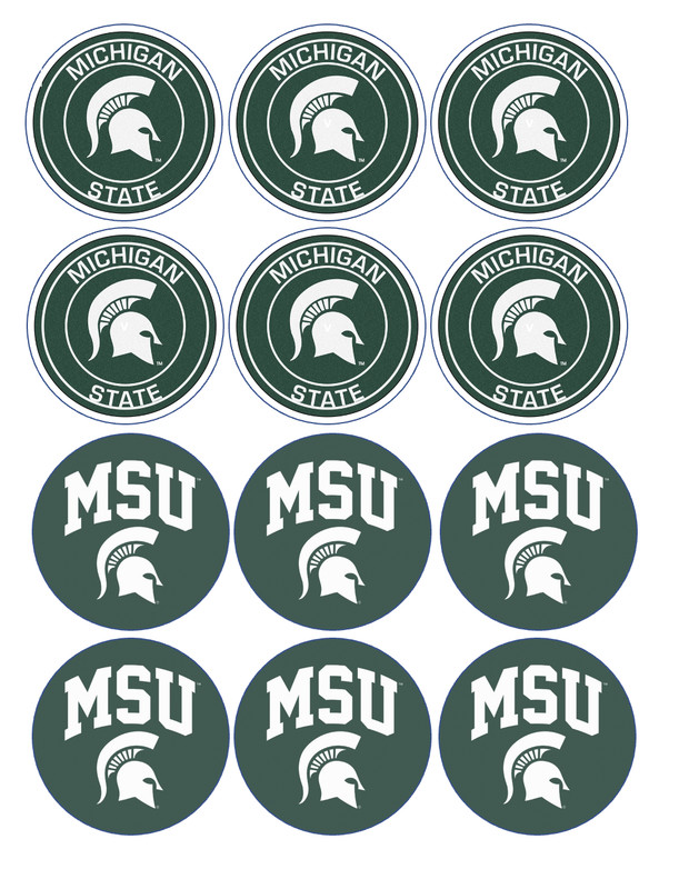 set of 12 MSU spartans, edible paper, cupcake cookie toppers CHOOSE SIZE