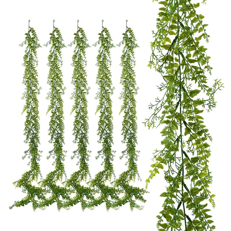PENGYEE 6 Pack 5.57ft Artificial Greenery Garland for Table, Leaf Garland for Ro