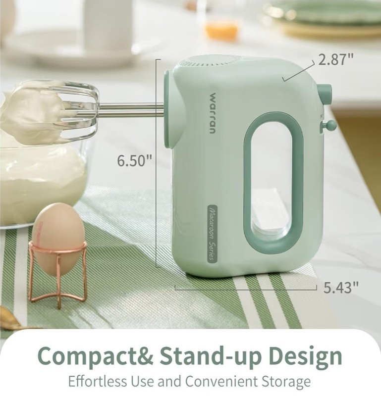 Warran 300W Compact Electric Hand Mixer Powerful Quiet DC Motor Mint Green NEW gallery