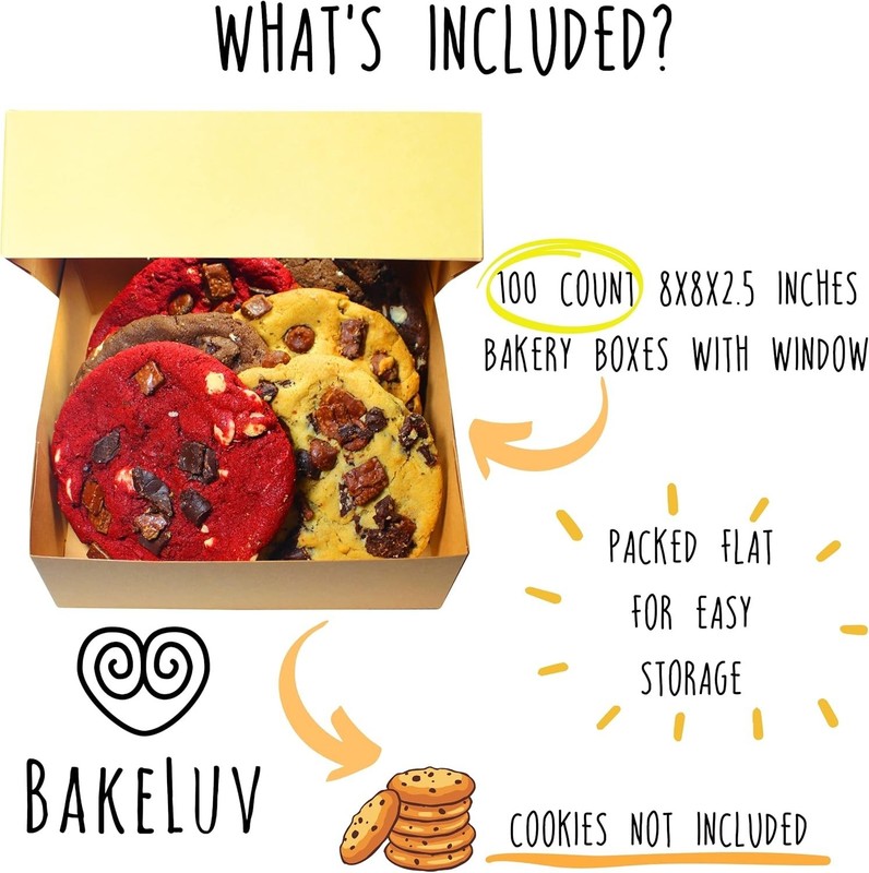 100 Pack 8x8 Brown Bakery Boxes with Window - Elegant Cookie & Treat Packaging gallery