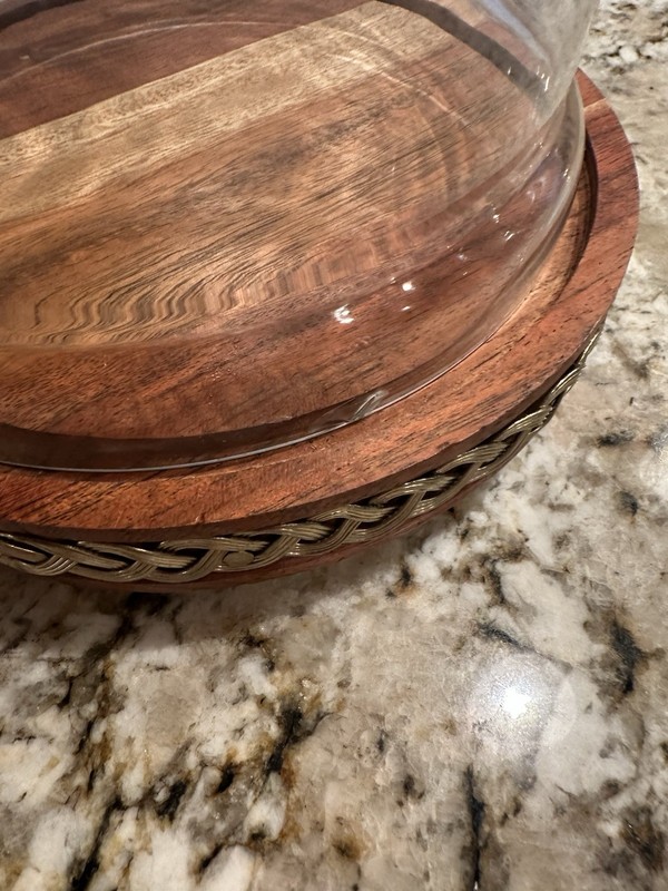 Wood and Brass Cheese Board w/ Glass Cloche gallery