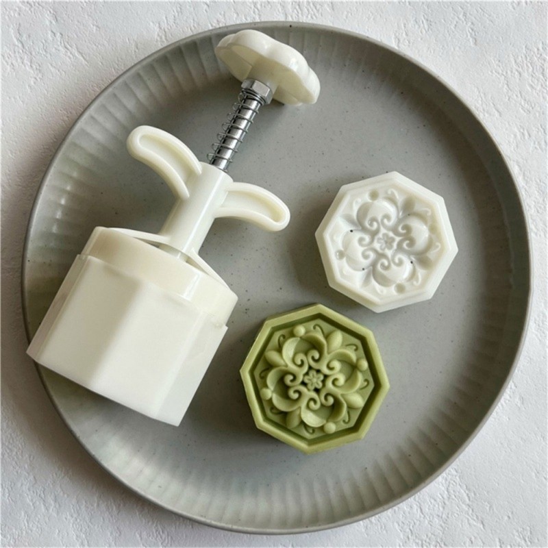 Tracery Mooncake Mold Set 75g Moon Cake Mold with Reusable Stamps (White) gallery