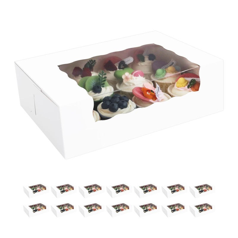 15 Roll Cake Boxes 12x8x3.5 inches White Bakery Boxes with Window Cookies Box…