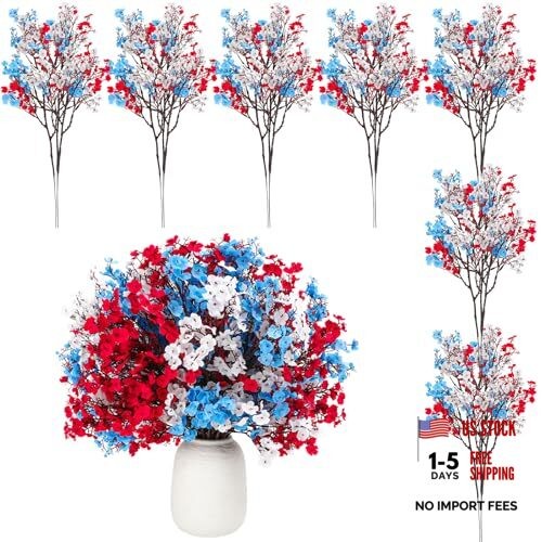 21 Pcs 4th of July Artificial Flowers Patriotic Bright Red, Dark Blue, White