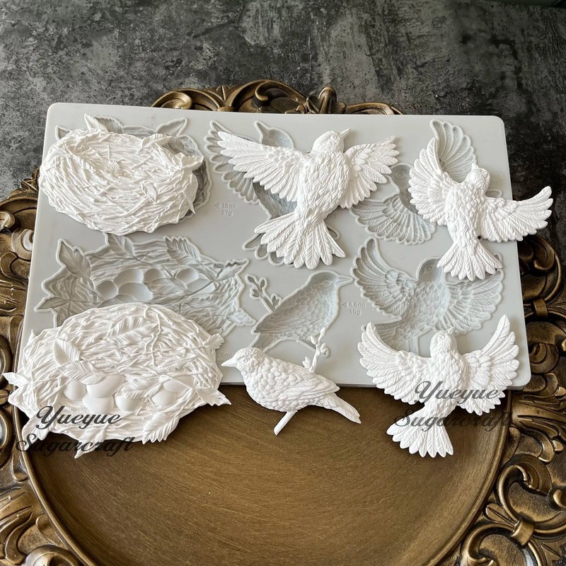 Bird Nest with Eggs Silicone Mold Flower Pattern Fondant Sugarcraft Mould